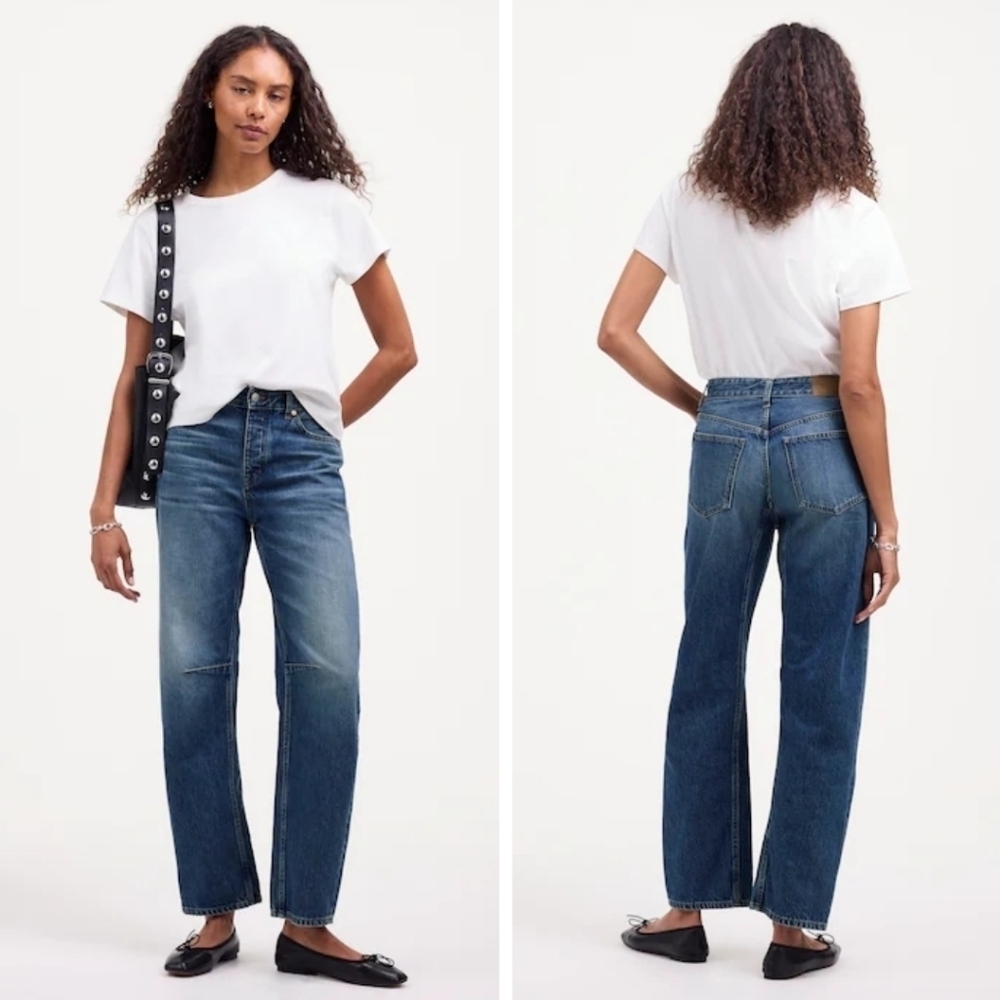 New! Madewell The Darted Barrel Leg Jean in Irmo Wash